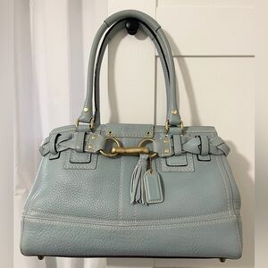 Coach Bag Purse Hamptons Pebbled Leather Carryall Satchel Blue 10529